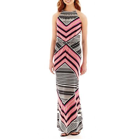 Studio 1 Sleeveless Knit Chevron Print Halter Maxi Dress