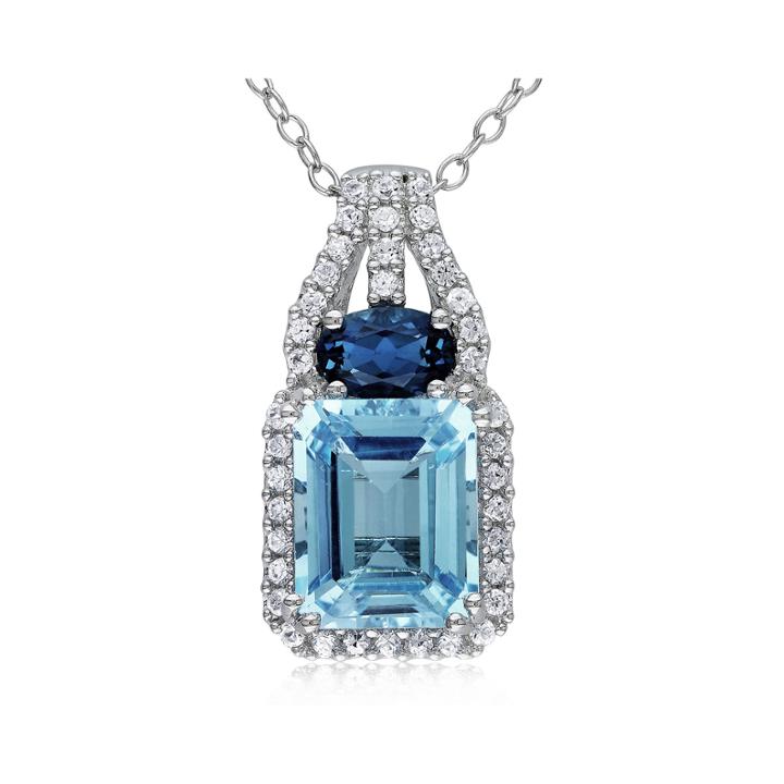 Genuine Sky And London Blue Topaz And Lab-created White Sapphire Necklace