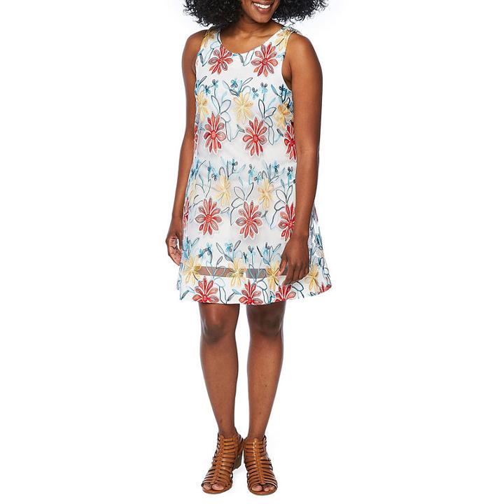 Robbie Bee Sleeveless Embroidered Floral A-line Dress-petite