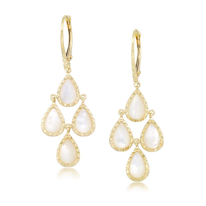 White Mother Of Pearl 10k Gold Chandelier Earrings