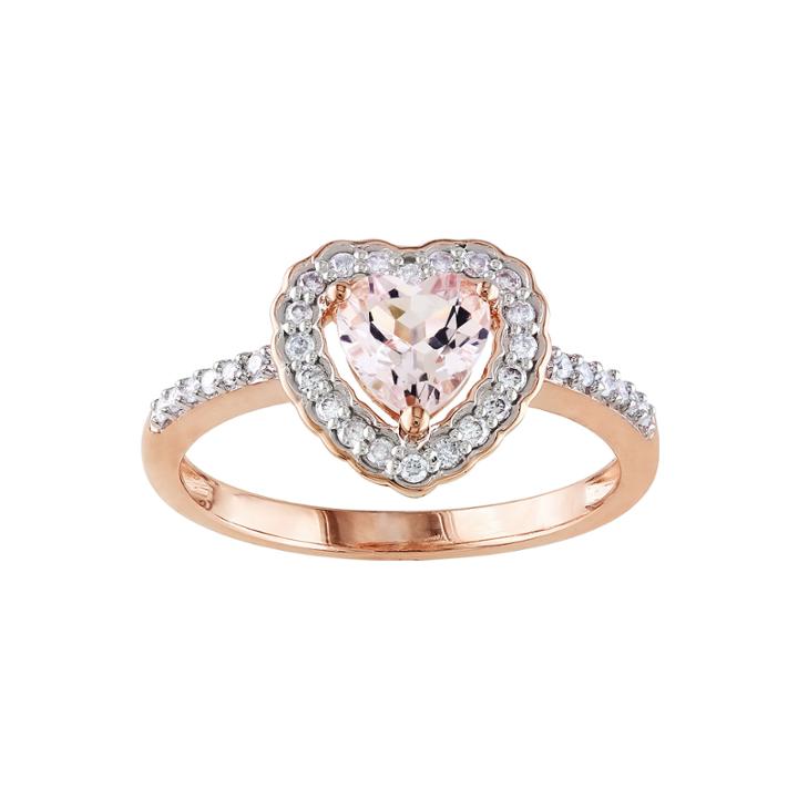 Genuine Morganite And Diamond 10k Rose Gold Heart Ring