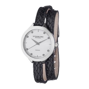 Sthrling Original Womens Diamond-accent Black Leather Wrap Watch