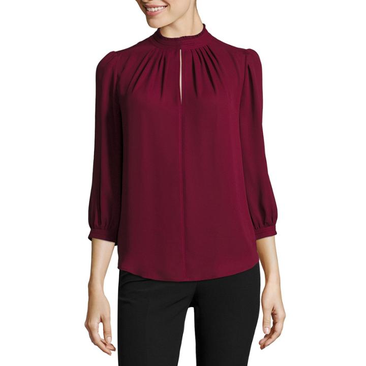 Worthington 3/4 Sleeve V Neck Georgette Pattern Blouse