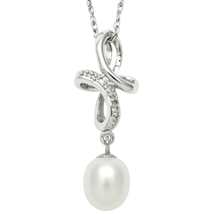 Freshwater Pearl & Diamond-accent Pendant Necklace