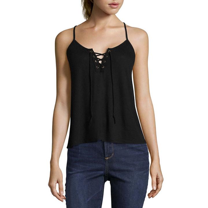 Arizona Sleeveless Lace Up Knit Tank- Juniors