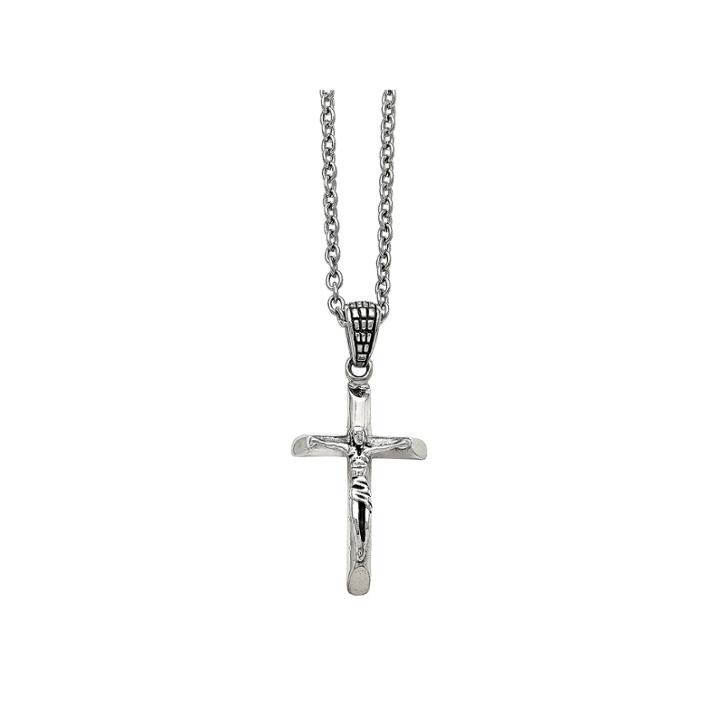Mens Stainless Steel Antiqued Crucifix Pendant