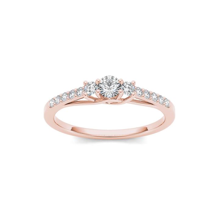 1/3 Ct. T.w. Diamond 10k Rose Gold 3-stone Engagement Ring