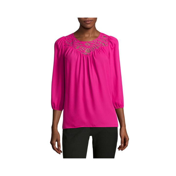Worthington 3/4-sleeve Boho Lace Inset Peasant Blouse - Tall