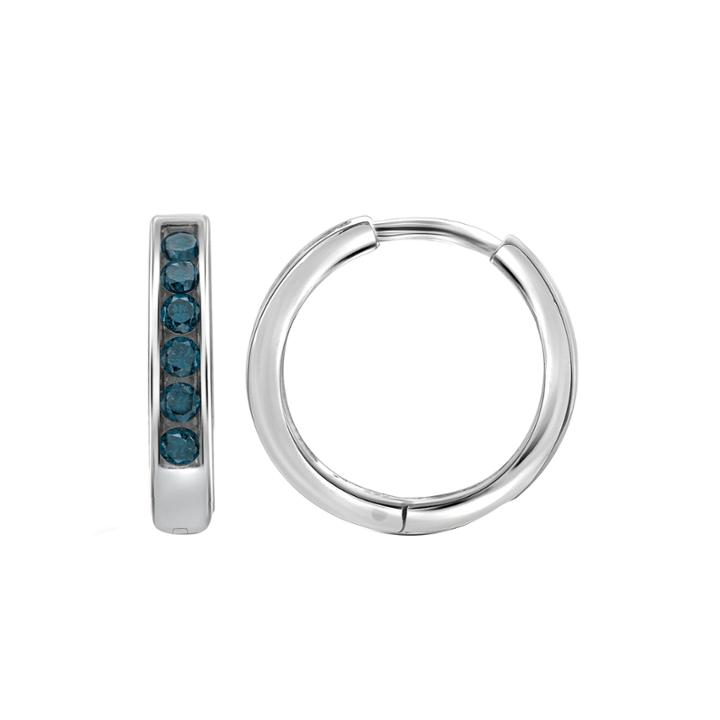 1/4 Ct. T.w. Color-enhanced Blue Diamond Sterling Silver Hoop Earrings