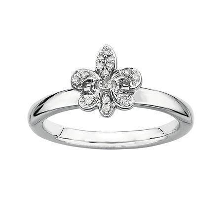 Personally Stackable Diamond-accent Fleur De Lis Ring Silver
