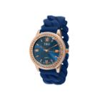 Tko Orlogi Womens Crystal-accent Chain-link Blue Silicone Strap Stretch Watch
