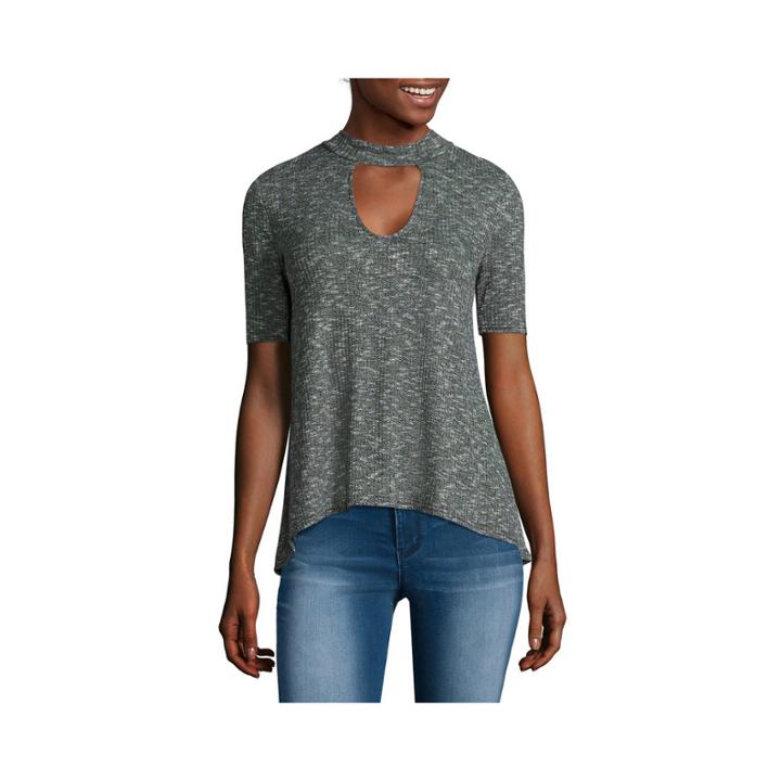 Almost Famous Elbow-sleeve Ribbed Mockneck Swing Tee - Juniors