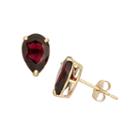 Pear Red Garnet 10k Gold Stud Earrings