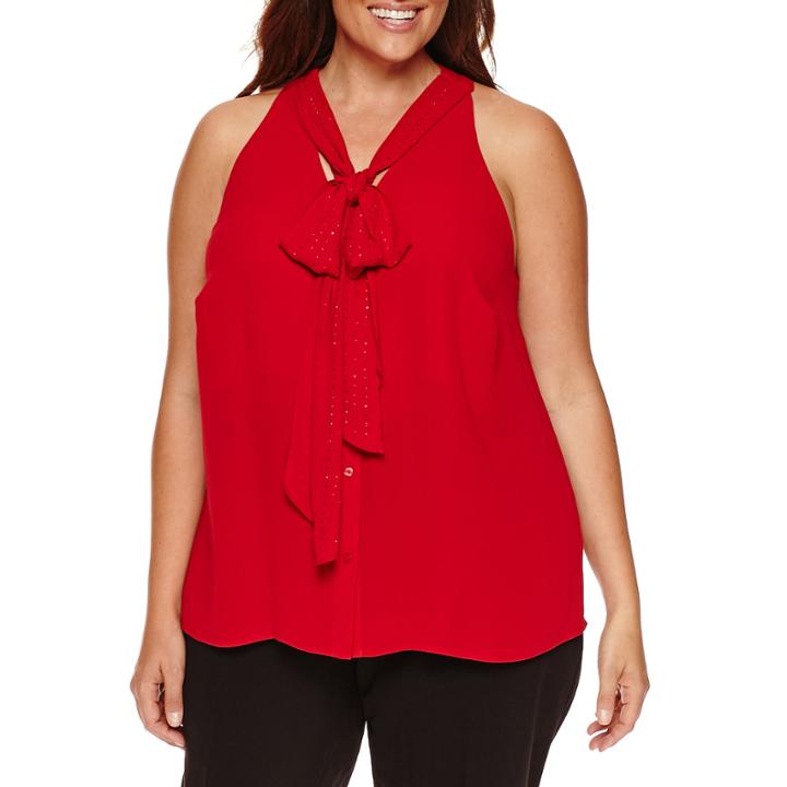 Worthington Sleeveless Racerback Bow Blouse - Plus