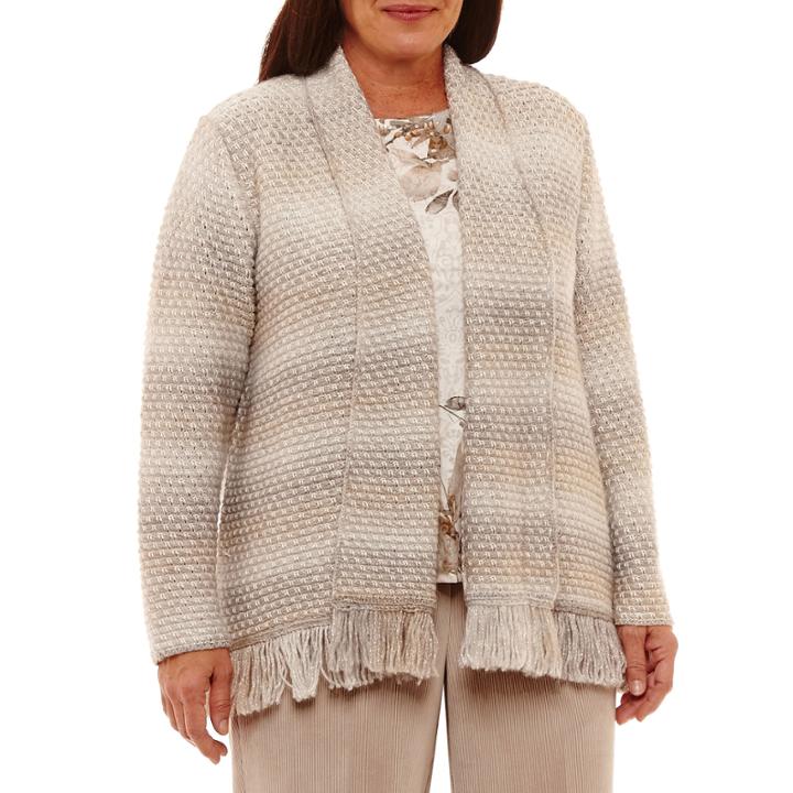 Alfred Dunner Eskimo Kiss Fringe Cardigan Sweater-plus