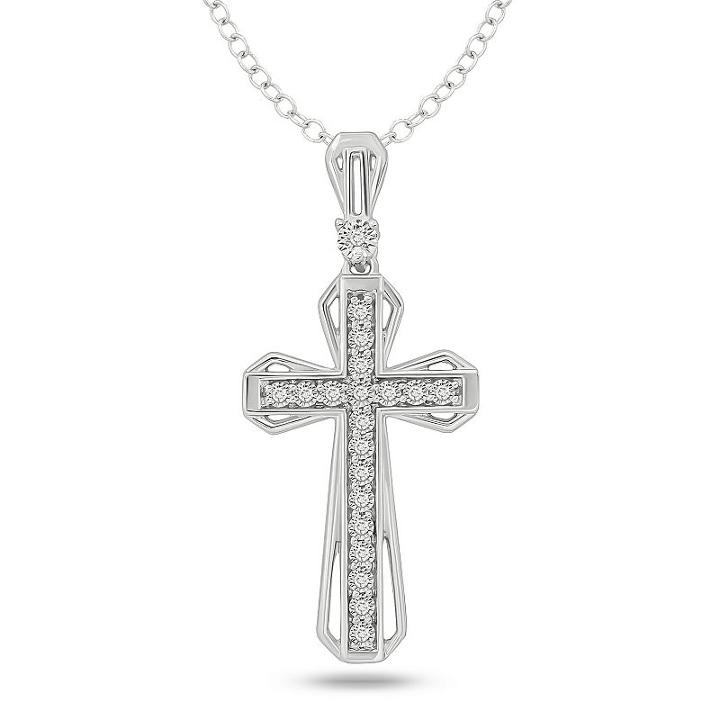 Womens Diamond Accent White Diamond Sterling Silver Cross Pendant Necklace