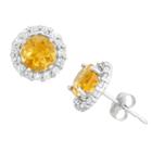 Yellow Citrine 10k White Gold 9mm Stud Earrings