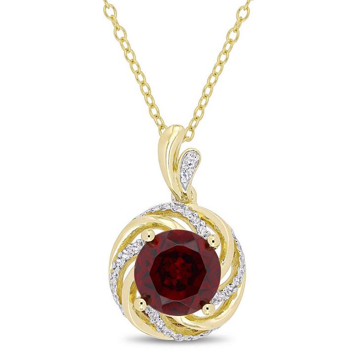 Womens Diamond Accent Genuine Red Garnet 18k Gold Over Silver Pendant Necklace