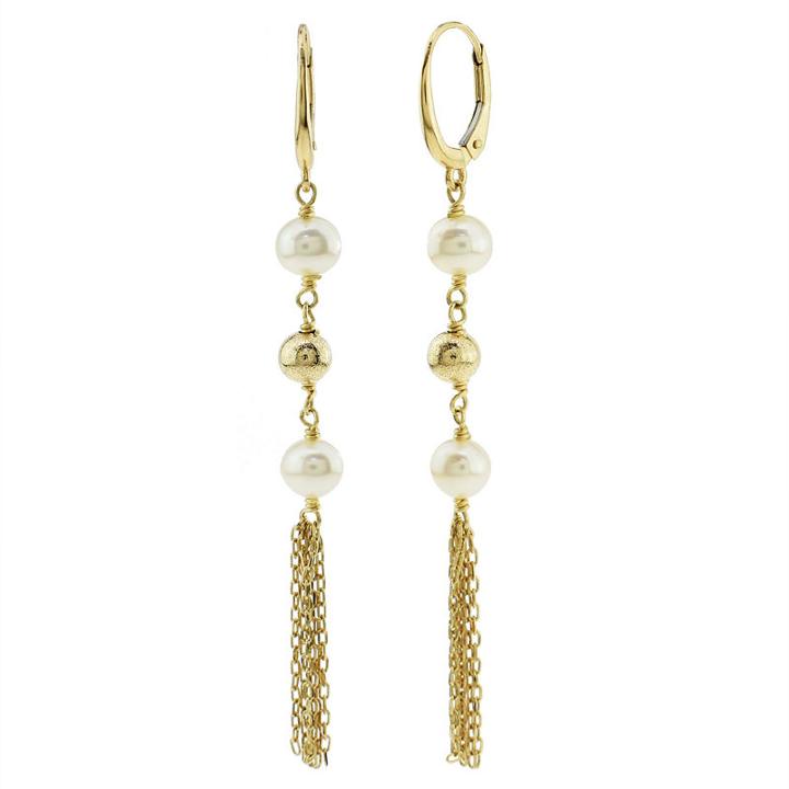 Genuine White Cultured Freshwater Pearls 14k Gold Drop Earrings