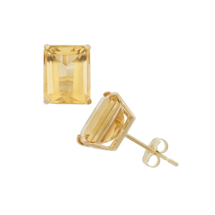 Emerald Yellow Citrine 10k Gold Stud Earrings