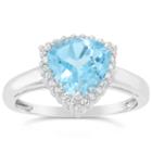 Womens Genuine Blue Topaz Sterling Silver Halo Ring