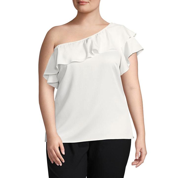 Worthington One Shoulder Woven Blouse - Plus