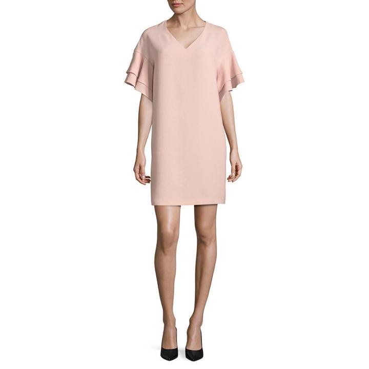 Worthington Short Sleeve Tiered Ruffle Sleeve Shift Dress
