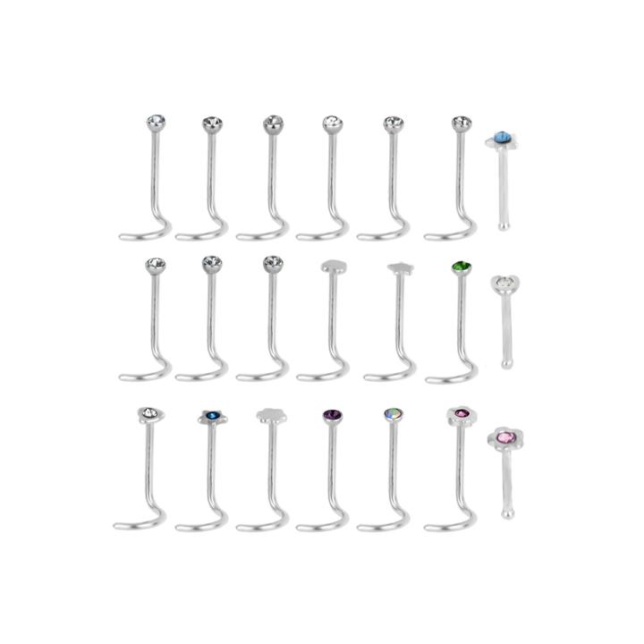 Stainless Steel 316l 21-pc. 20 Ga. Crystal Nose Screw Set