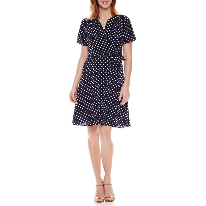 Rabbit Rabbit Rabbit Design Short Sleeve Dots Wrap Dress