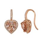 Simulated Pink Morganite 14k Rose Gold Over Silver 21.5mm Heart Hoop Earrings