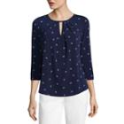 Liz Claiborne 3/4 Sleeve Metal Trim Blouse