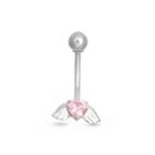 10k White Gold Pink Cubic Zirconia Heart With Wings Belly Ring