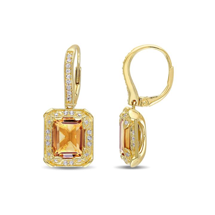 Genuine Citrine, White Topaz And Diamond-accent Earrings