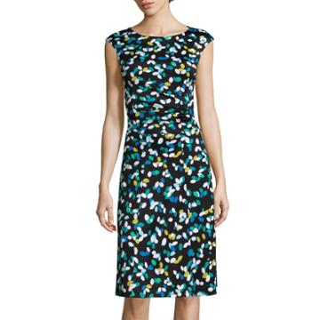 Perceptions Sleeveless Motif Leaf-printed Fit-and-flare Dress