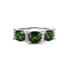 Womens Green Chrome Diopside Gold Over Silver 3-stone Ring