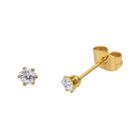 Cubic Zirconia 3mm Stainless Steel And Yellow Ip Stud Earrings