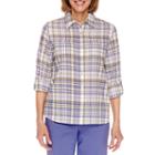 Alfred Dunner Cyprus Roll Sleeve Button Front Shirt - Petite