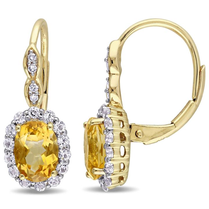 Diamond Accent Yellow Citrine 14k Gold Drop Earrings