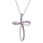 Genuine Amethyst Sterling Silver Swirl Cross Pendant Necklace