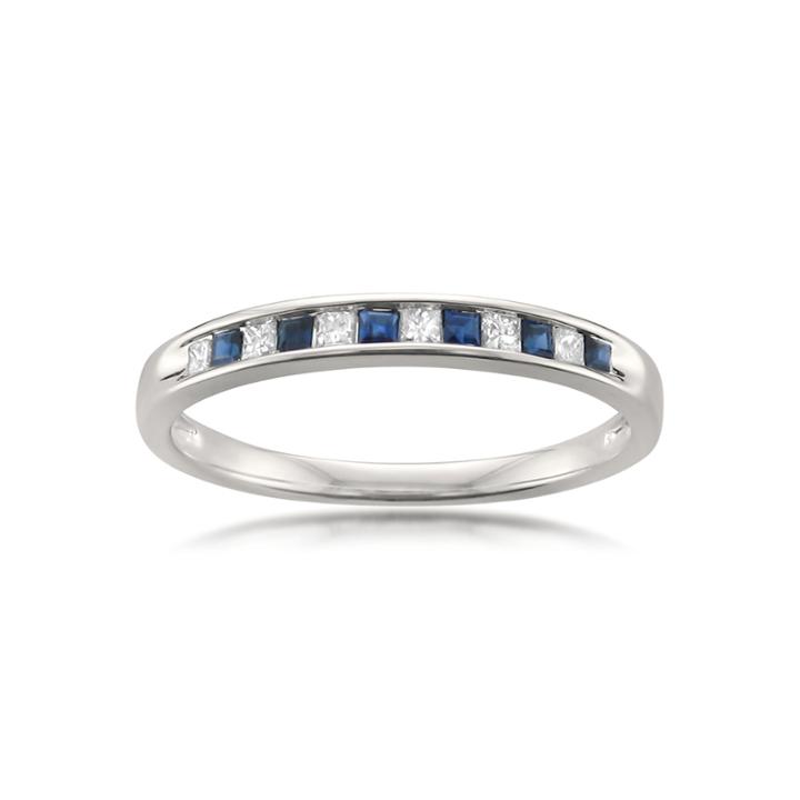 Womens 1/4 Ct. T.w. Genuine White Diamond & Genuine Sapphire 14k Gold Wedding Band