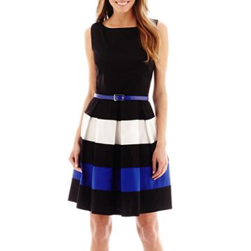 Tiana B. Sleeveless Belted Colorblock Fit-and-flare Dress