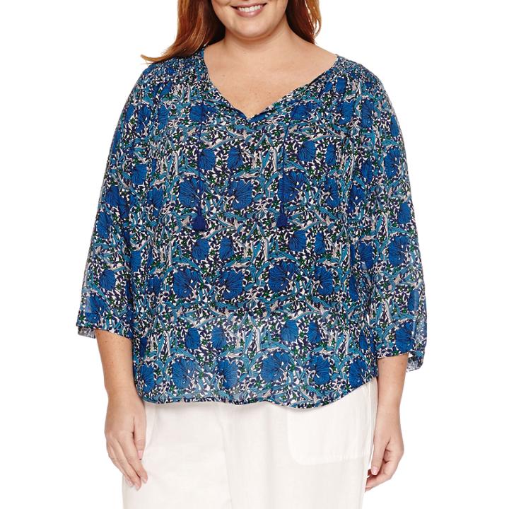 Liz Claiborne 3/4 Sleeve Peasant Top Plus