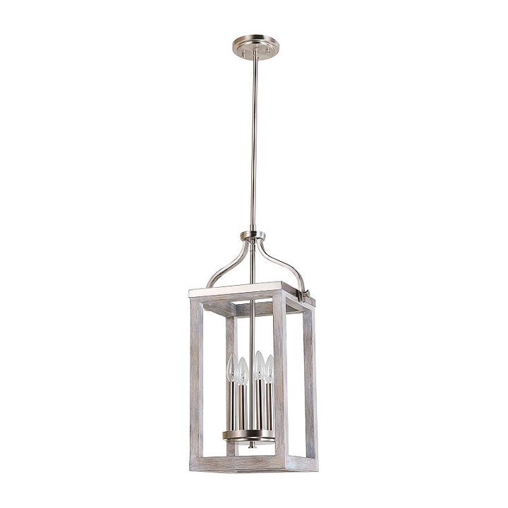 Eglo Montrose 4-light 11 Inch Acacia Wood And Brushed Nickel Foyer Pendant Ceiling Light