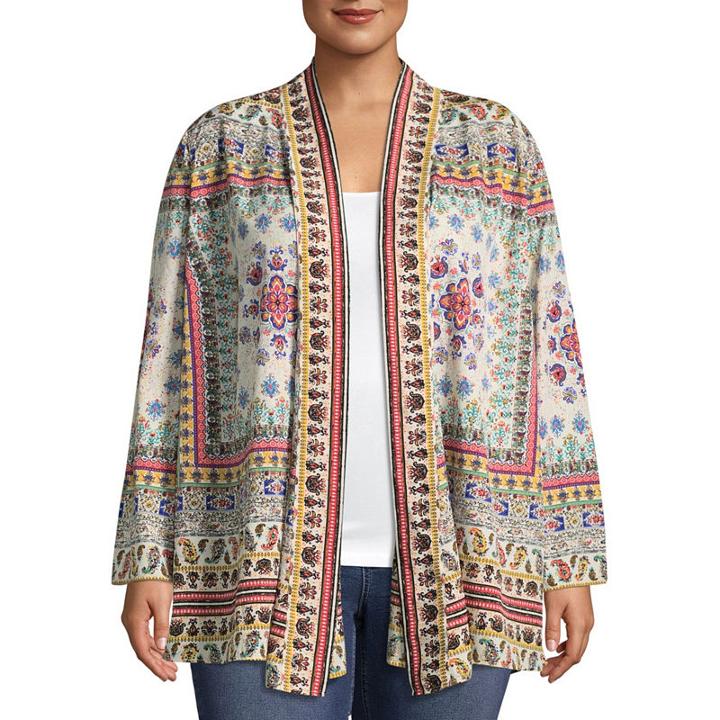 Long Sleeve Printed Duster - Plus