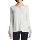 Liz Claiborne Bell Sleeve Split Neck Crepe Blouse-womens