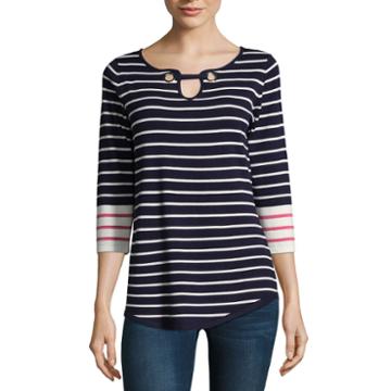 Isela 3/4 Sleeve Grommet Striped Tunic Top