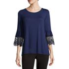 Liz Claiborne 3/4 Sleeve Round Neck Jersey Lace Blouse