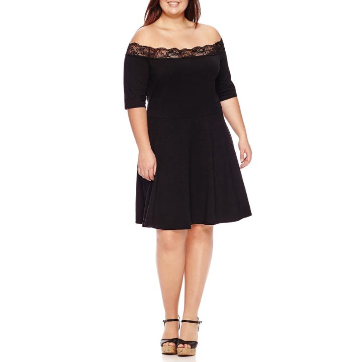 Decree Off Shoulder Lace Trim Dress - Juniors Plus