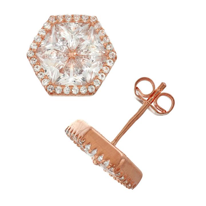 Lab Created White Sapphire 14k Rose Gold Over Silver 11.6mm Stud Earrings