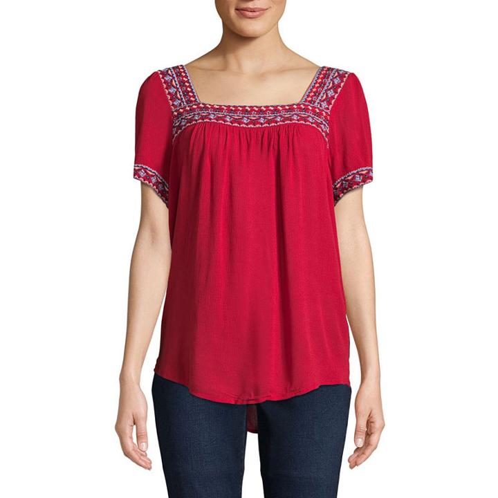 St. John's Bay Short Sleeve Square Neck Gauze Blouse